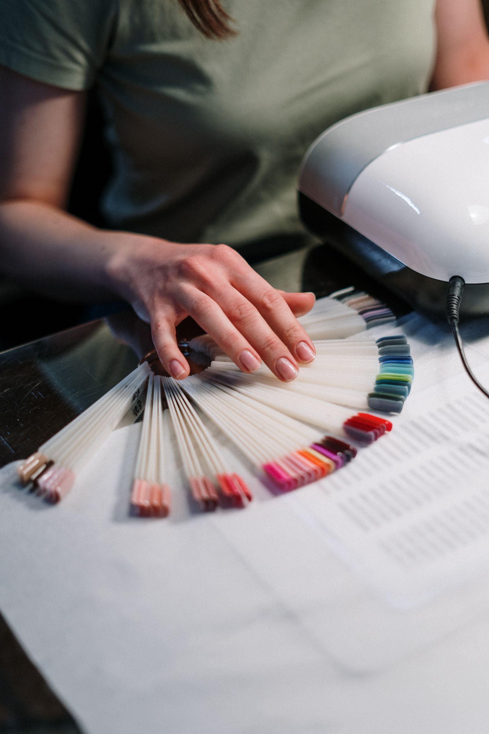 Our color fan on the table, lamp waiting