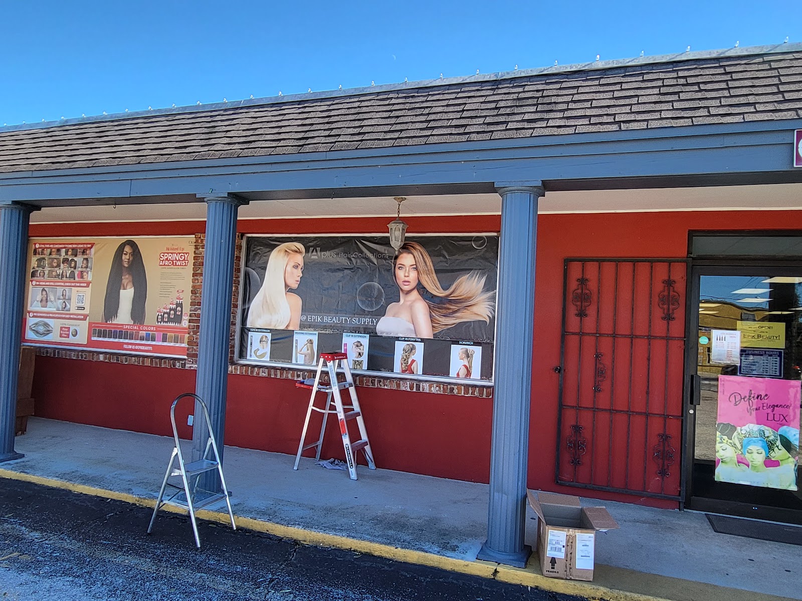 Our red storefront with charcoal columns at 223 West King Street