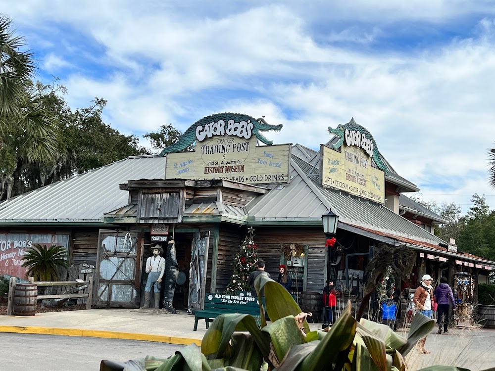 Our cracker trading post from the sidewalk, gator on the roof