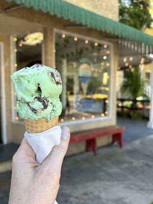 A double scoop waffle cone outside our window