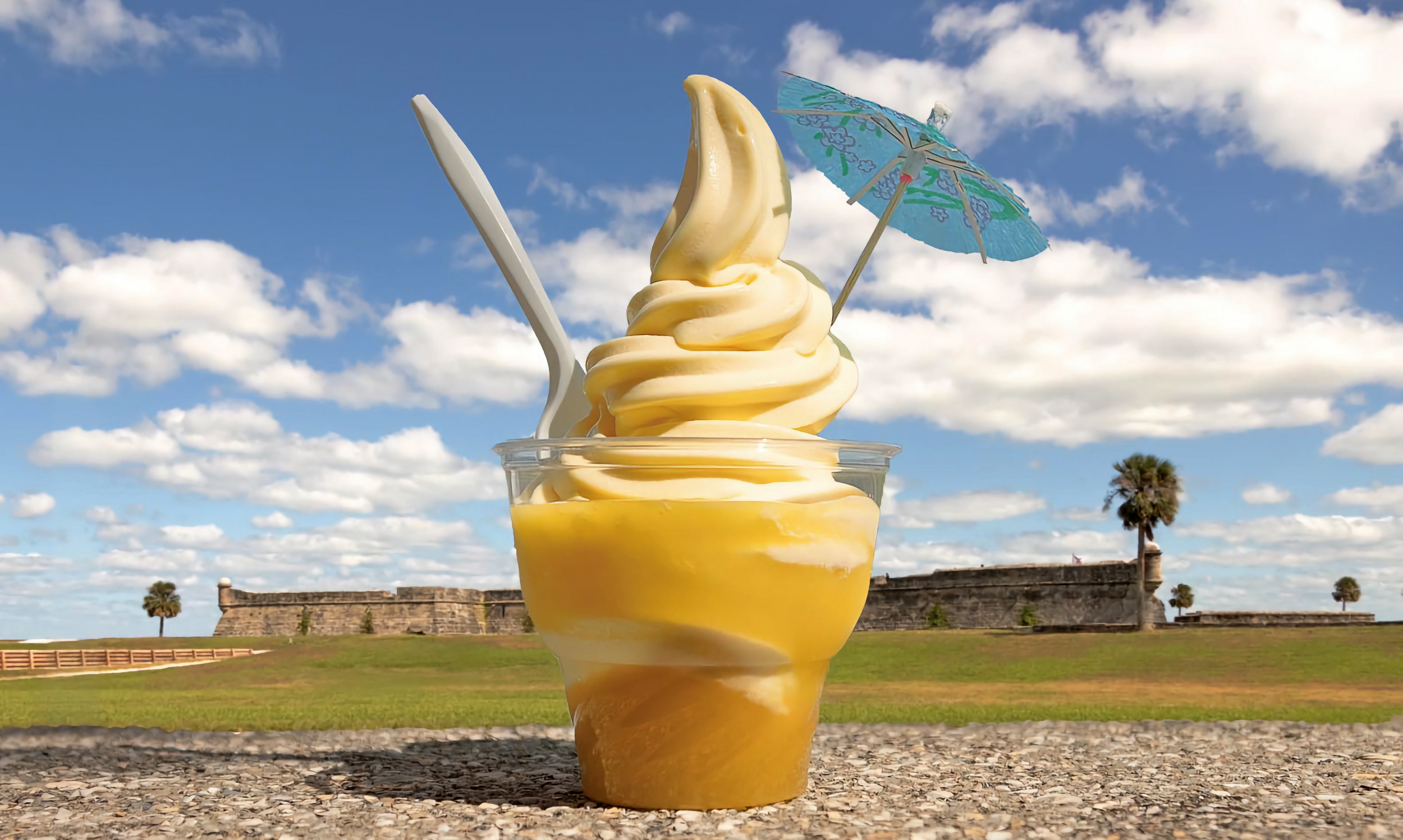 Our pineapple Dole Whip float with a paper umbrella