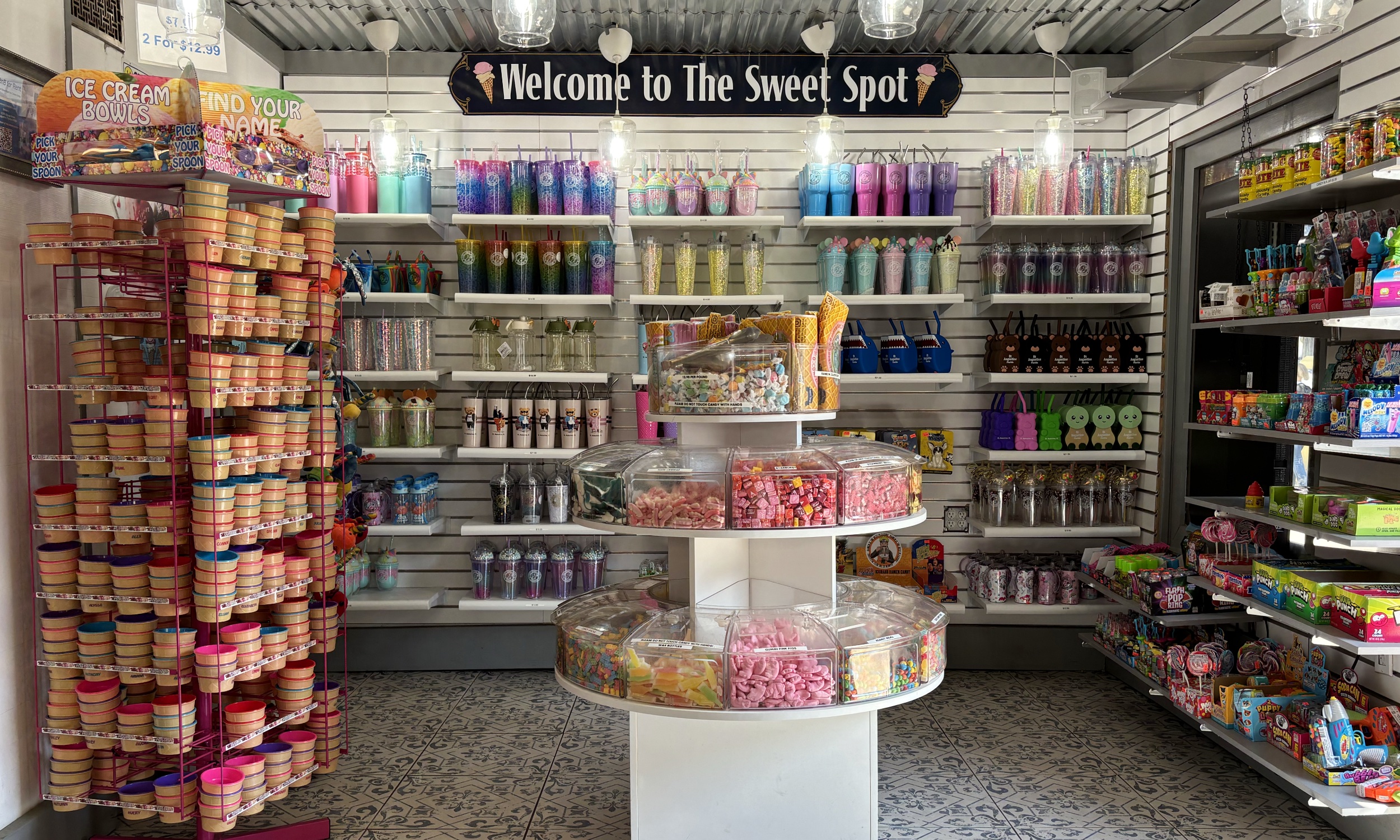 Tumblers and snacks in the shop