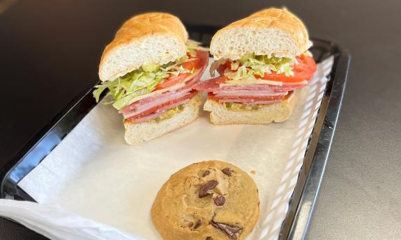 One of our sandwiches with a cookie.