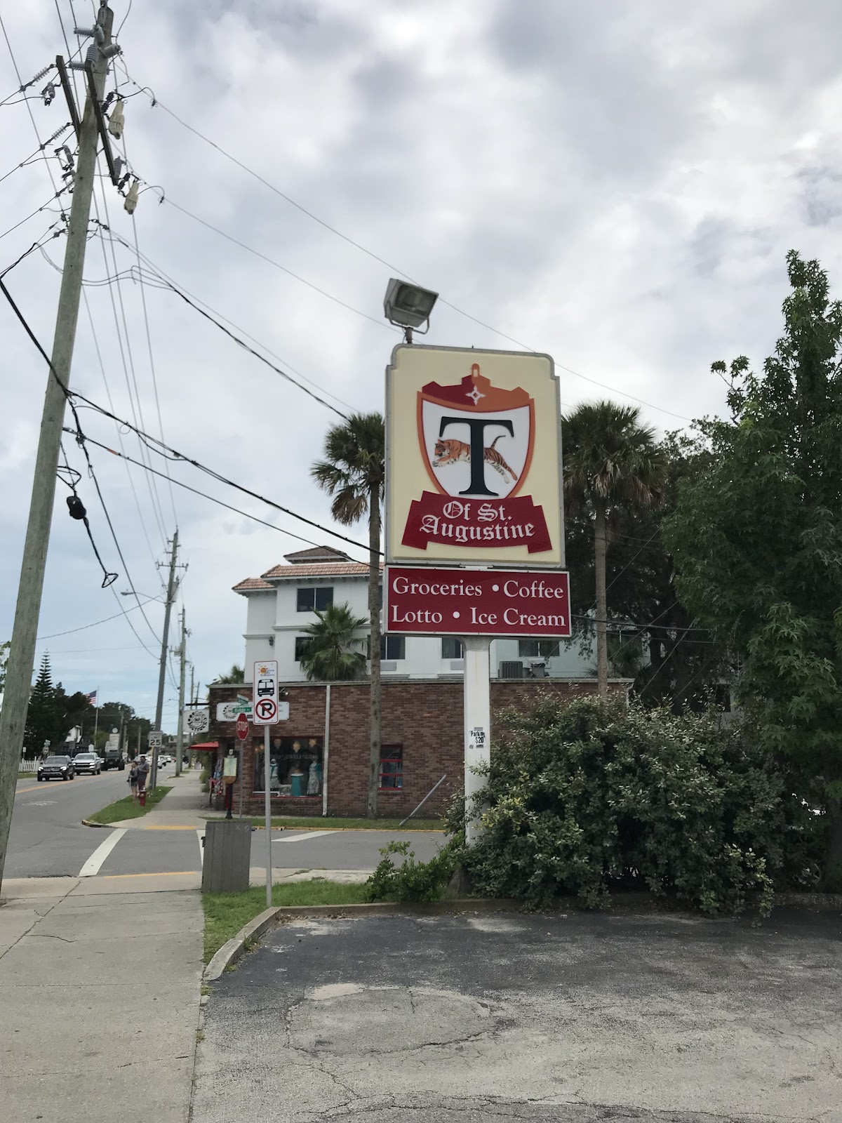 Our pole sign on San Marco Avenue: Tiger of St. Augustine, groceries, coffee, lotto, ice cream.