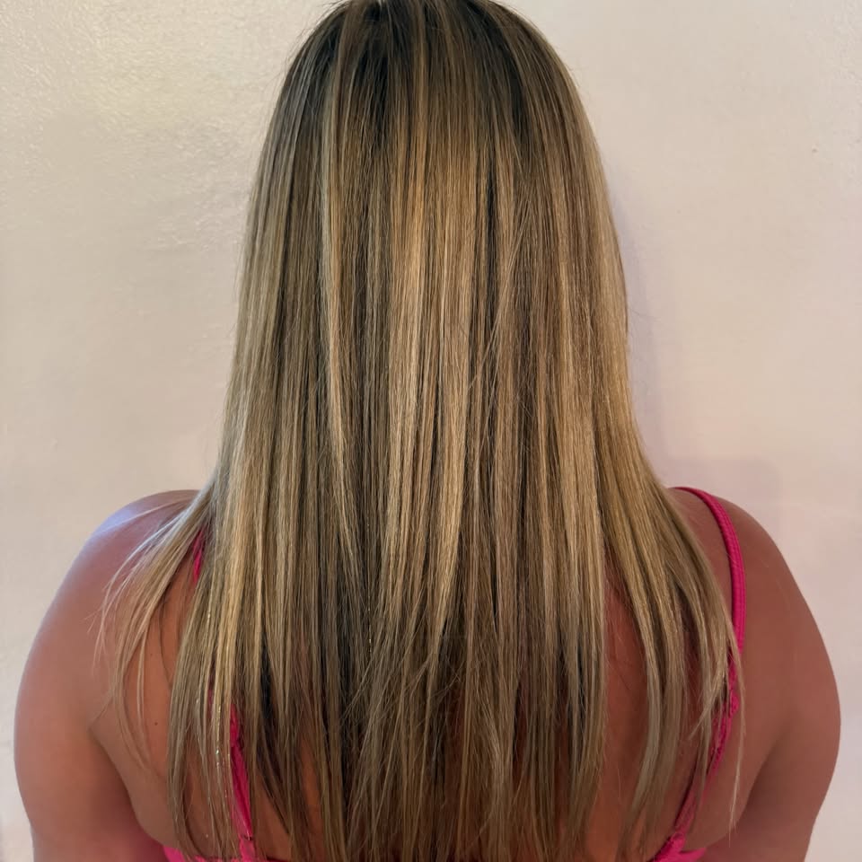 Long blonde hair, freshly finished.