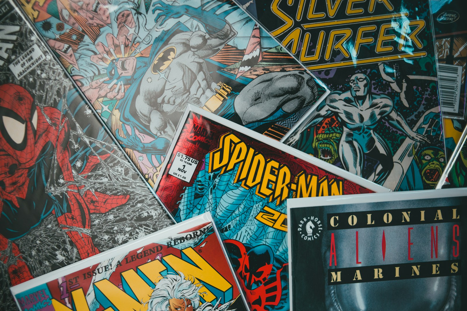 Comic books in sleeves, the kind of pile we keep in the shop.