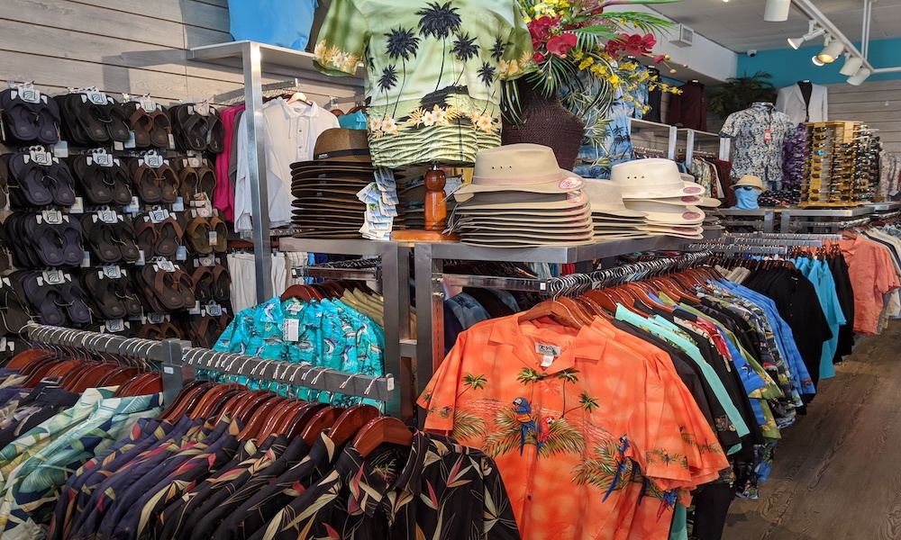 Our men's cotton shirts, straw hats, and sandal wall