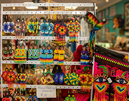 Huichol beaded earrings from Mexico on our stand