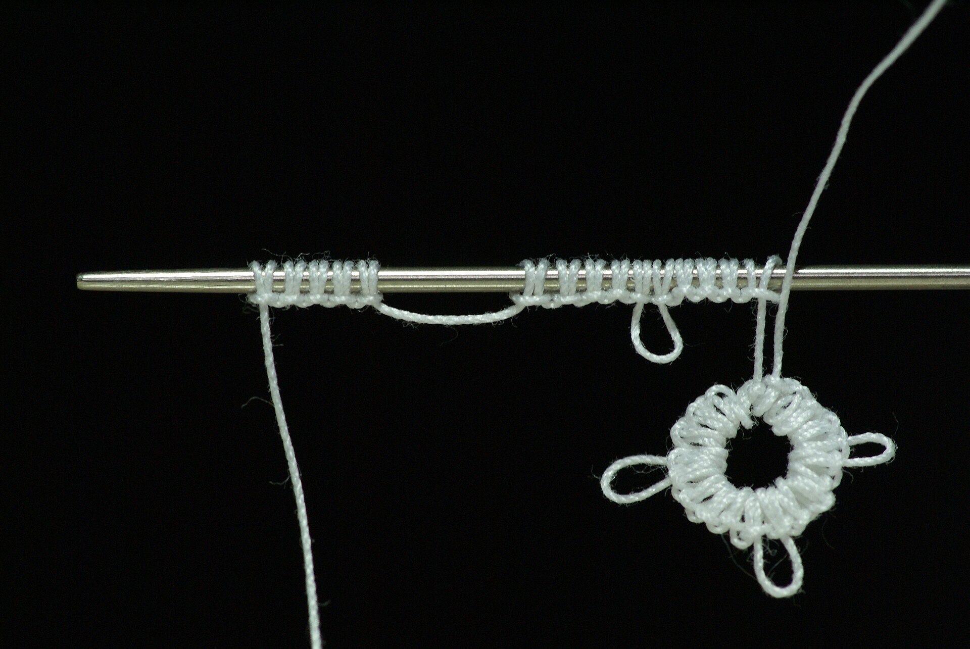 Tatting lace in progress