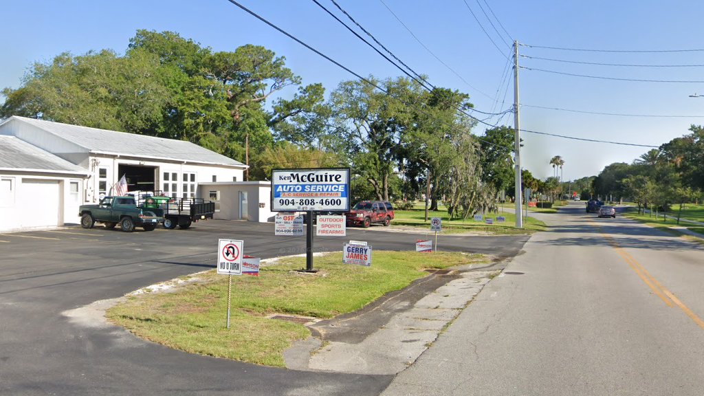 Our roadside sign and white service bays on San Marco Avenue.