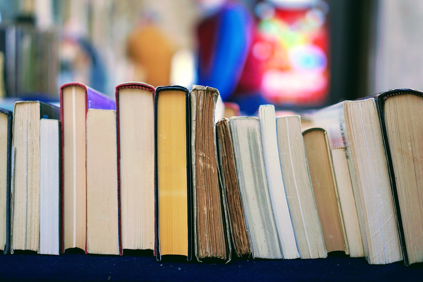 Books in warm shop light